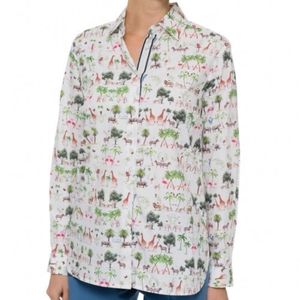Vilagallo Button Down Shirt Dover Safari Animals US 6/EU 40 leopard palm trees